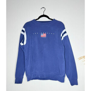 Vtg John Galt Navy Blue Los Angeles American Flag Sweatshirt Unisex FLAW